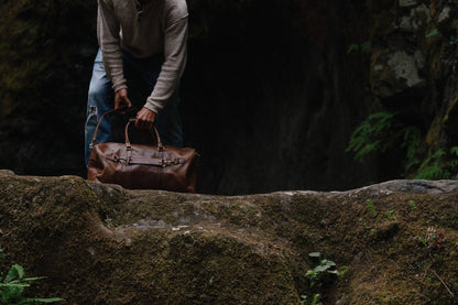 Buffalo Leather Duffle with Trolley Sleeve: Saddle Brown