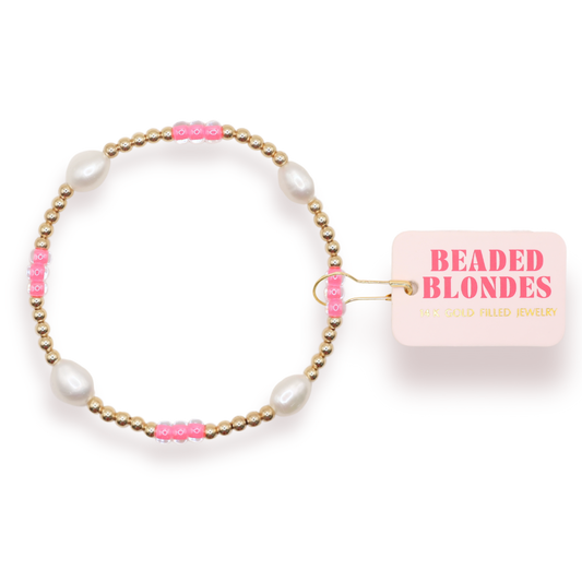 Hot Pink Pearl Poppi Bracelet: Standard 6.75 inch