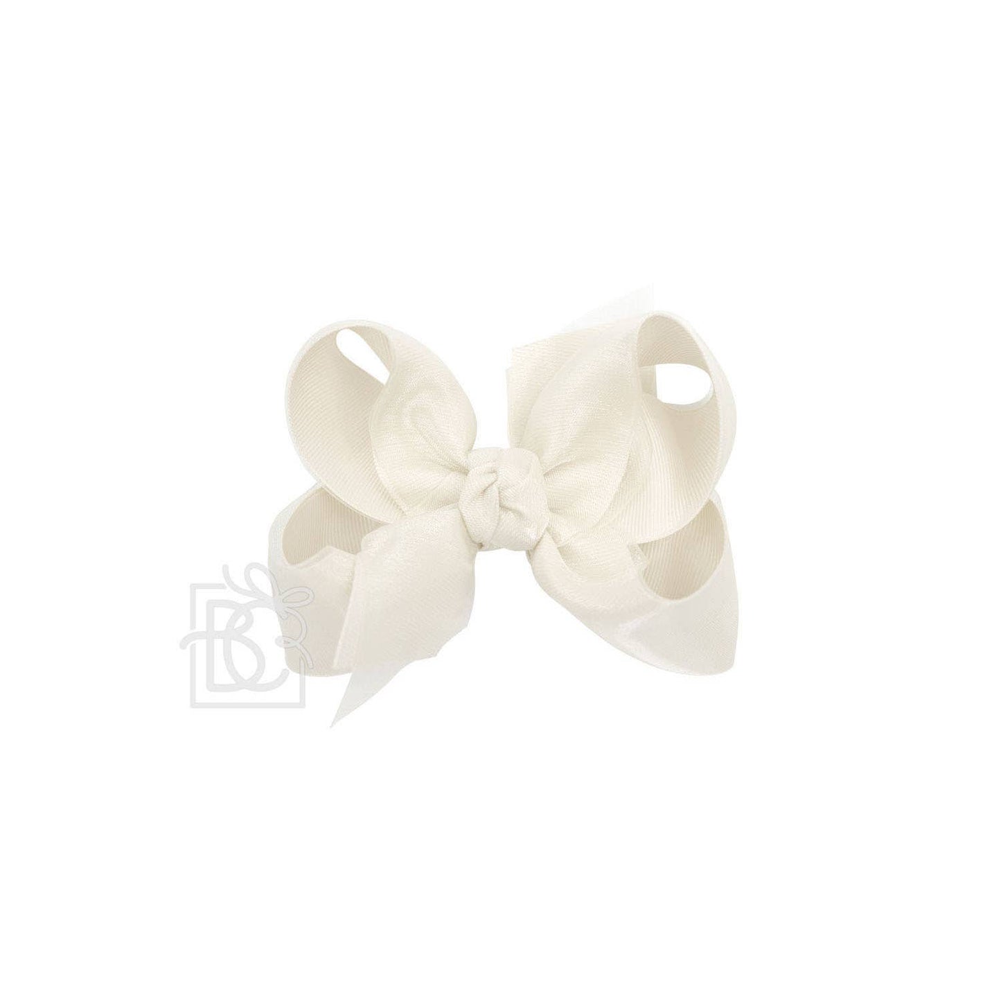 LAYERED ORGANZA/GROSGRAIN BOW ON CLIP: 5.5" Huge - 2.25" Ribbons on Alligator Clip / WHITE