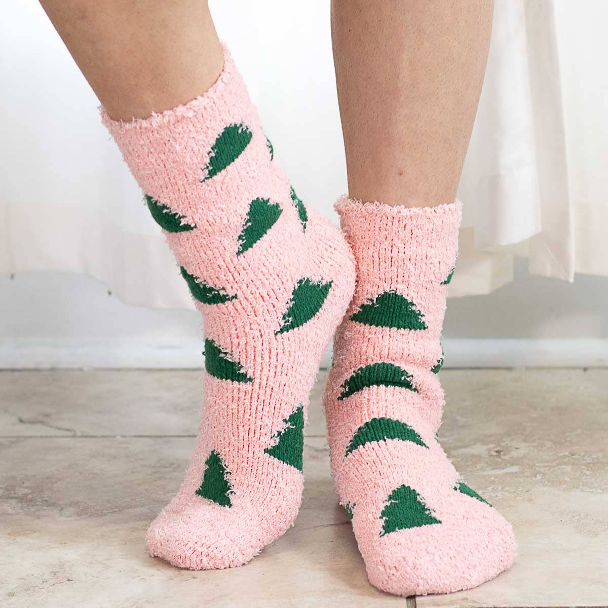 Women's  Christmas Tree Snuggle Socks   Pink/Green  One Size - Persnickety Shop