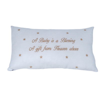Marcela Baby is a Blessing Pillow: Blue - Persnickety Shop