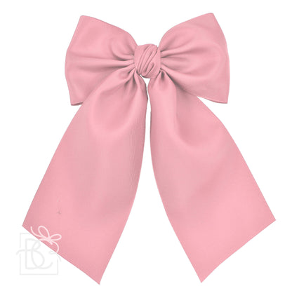 OPAQUE SATIN BOW W/ EURO KNOT & TAILS ON ALLIGATOR CLIPS: Powder Pink / 4.5" Large - Persnickety Shop