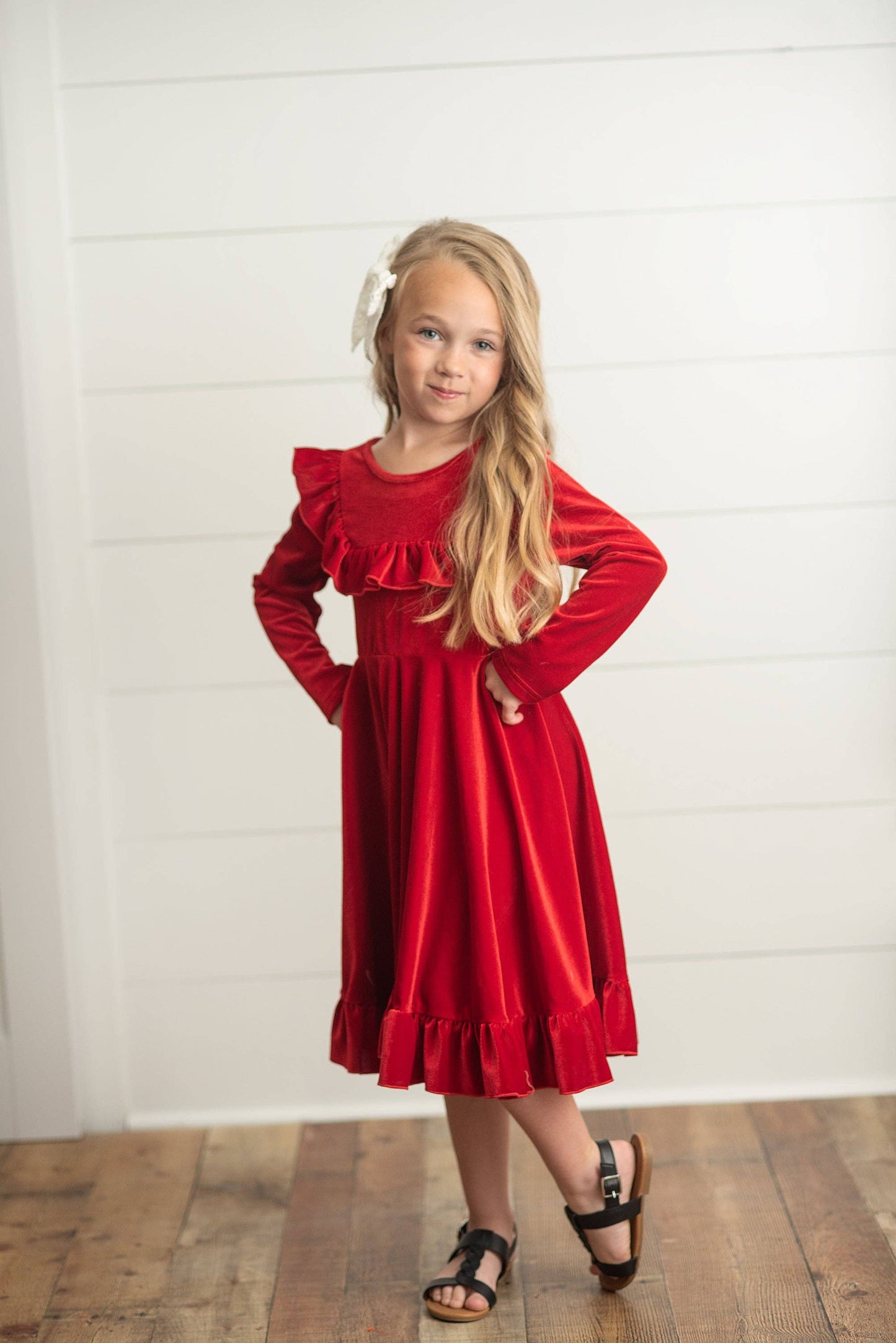 Kids Red Velvet Ruffle Fancy Winter Christmas Party Dress: 10/12 - Persnickety Shop