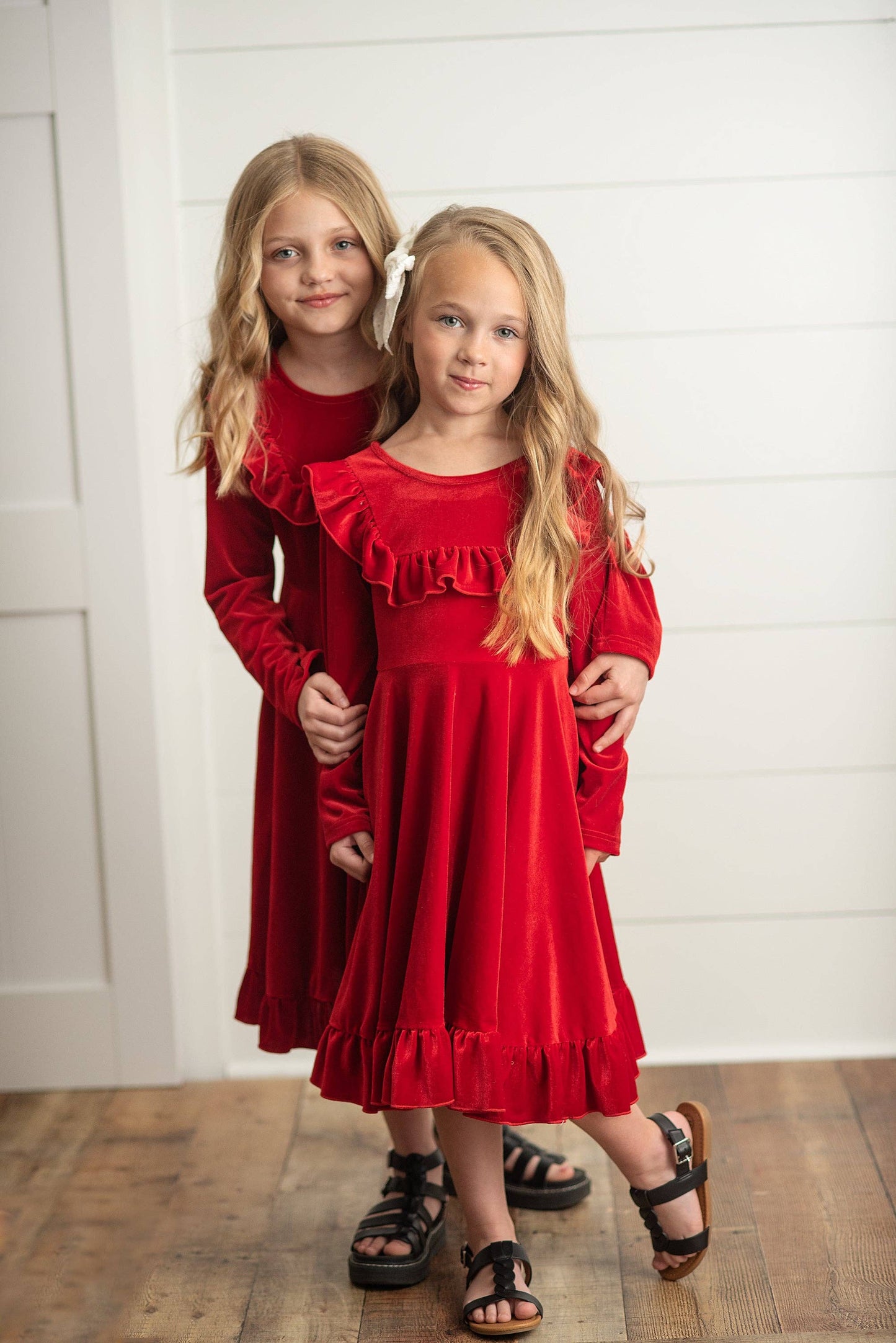 Kids Red Velvet Ruffle Fancy Winter Christmas Party Dress: 10/12 - Persnickety Shop