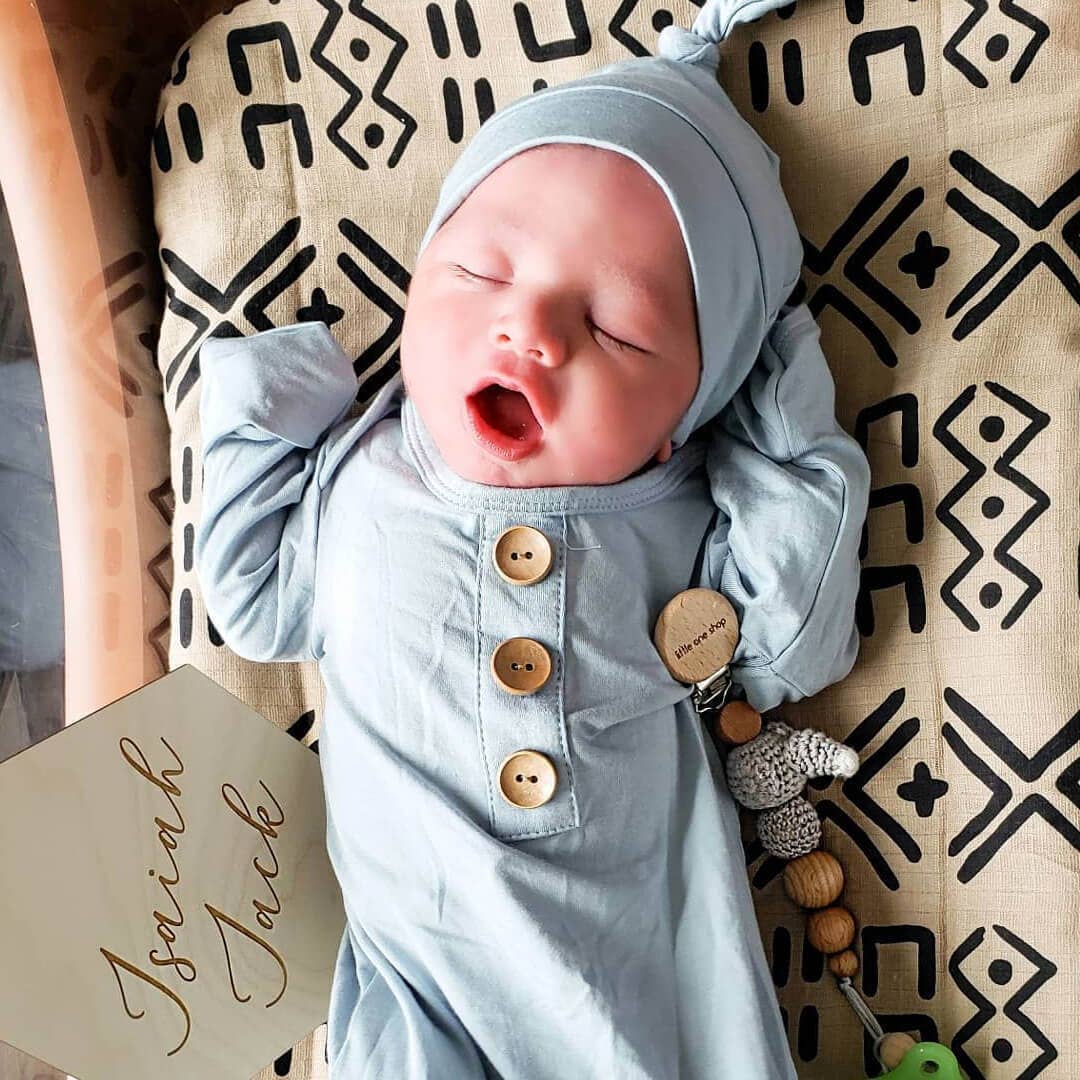 Solid Light Dusty Blue Bamboo Knot Gown & Hat: Newborn / 7-14lbs+ - Persnickety Shop