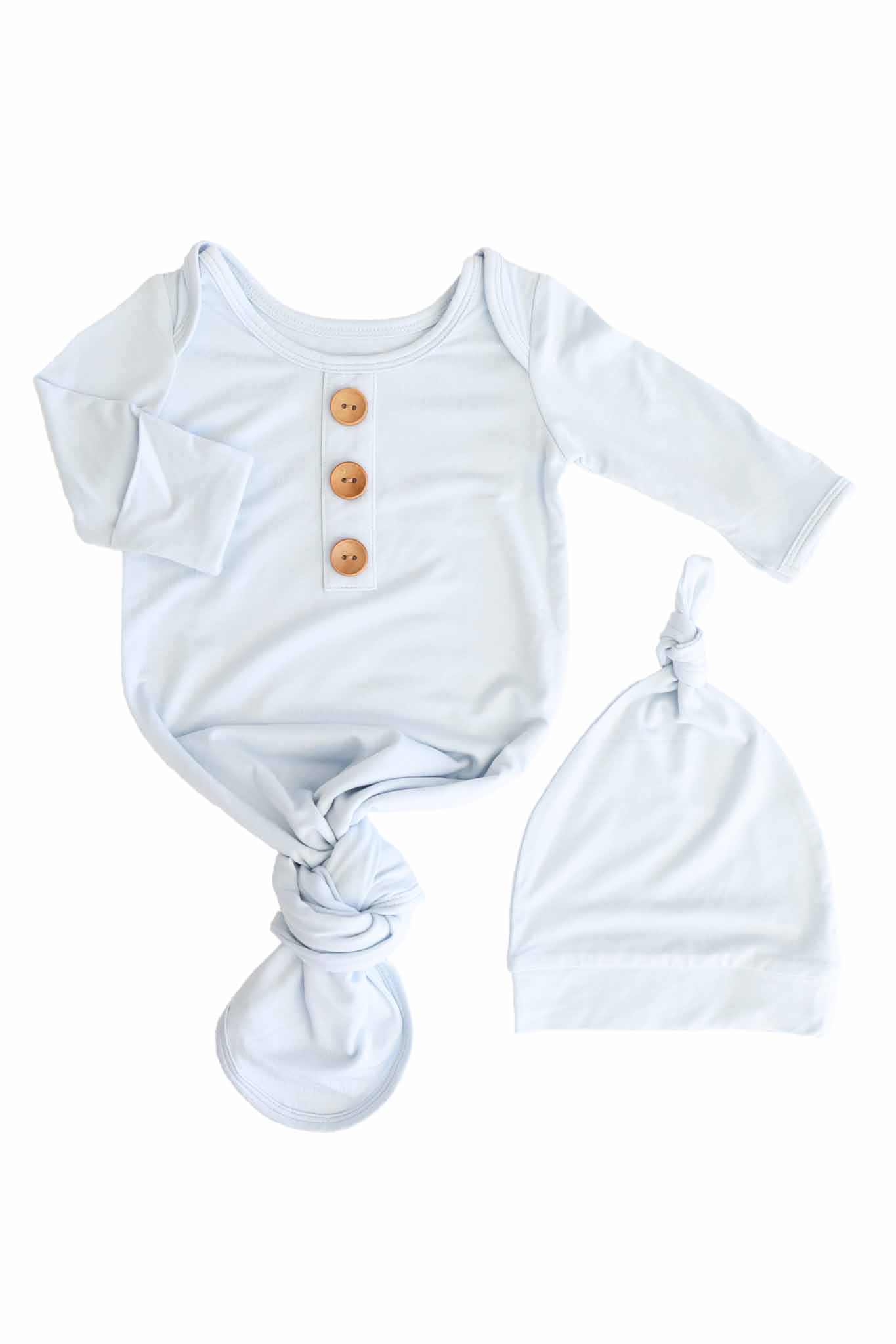 Baby Blue Newborn Baby Knot Gown & Hat Set - Persnickety Shop