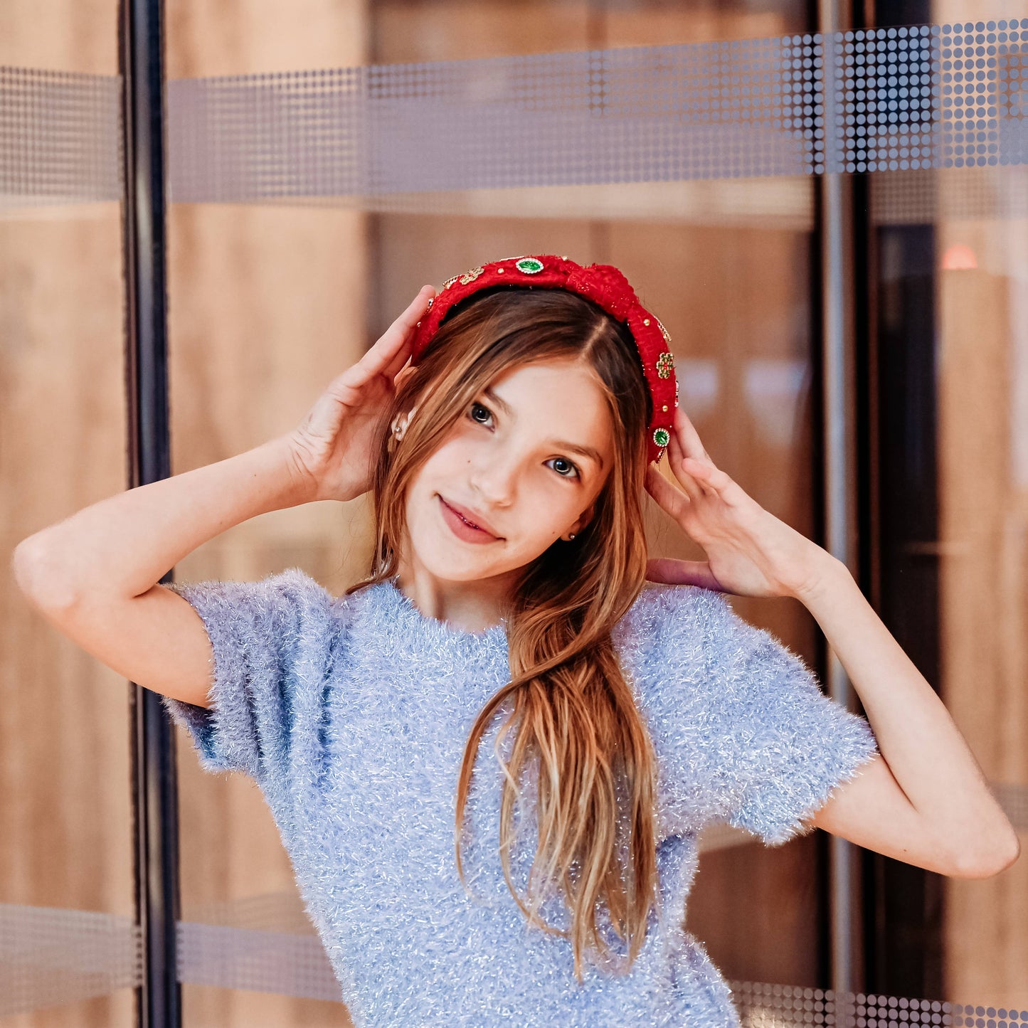 Christmas Knot Headband - Embellished Tweed Rhinestone Pearl - Persnickety Shop
