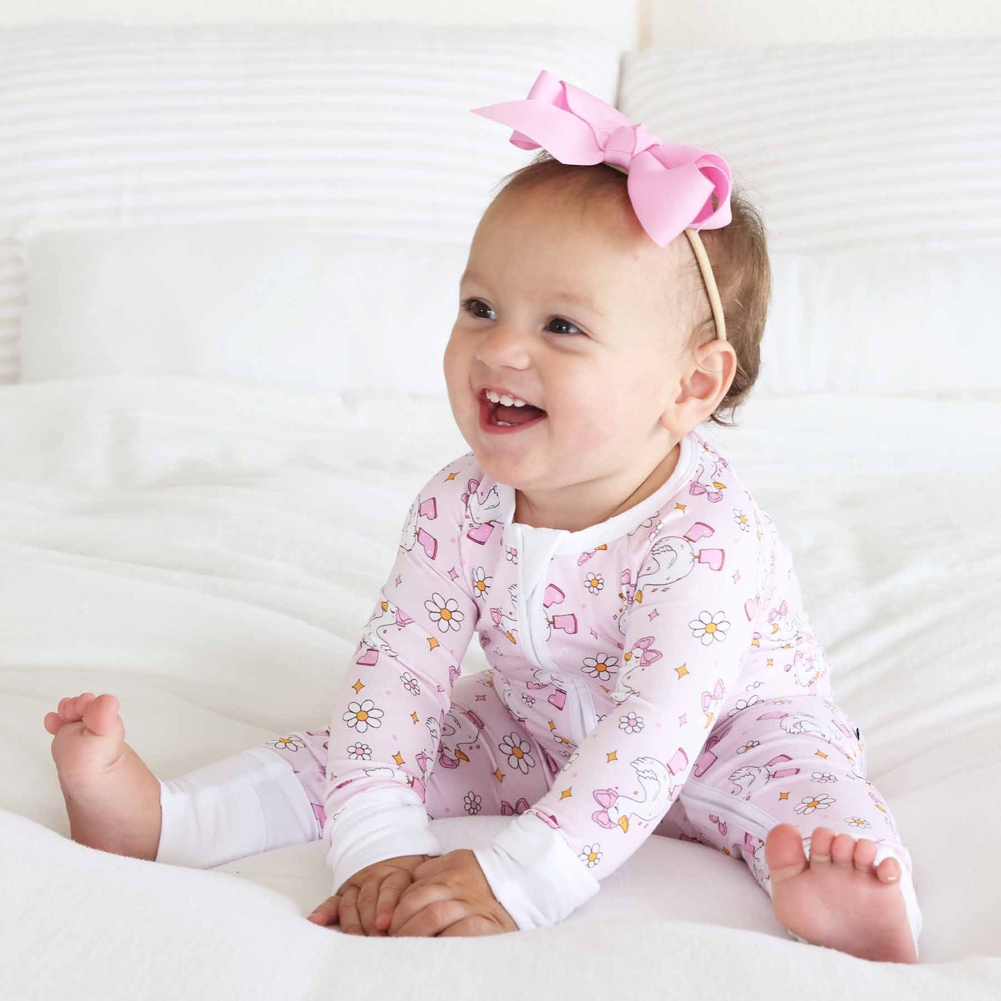 Silly Goose Convertible Zip Romper | Pink: 6-12 months - Persnickety Shop