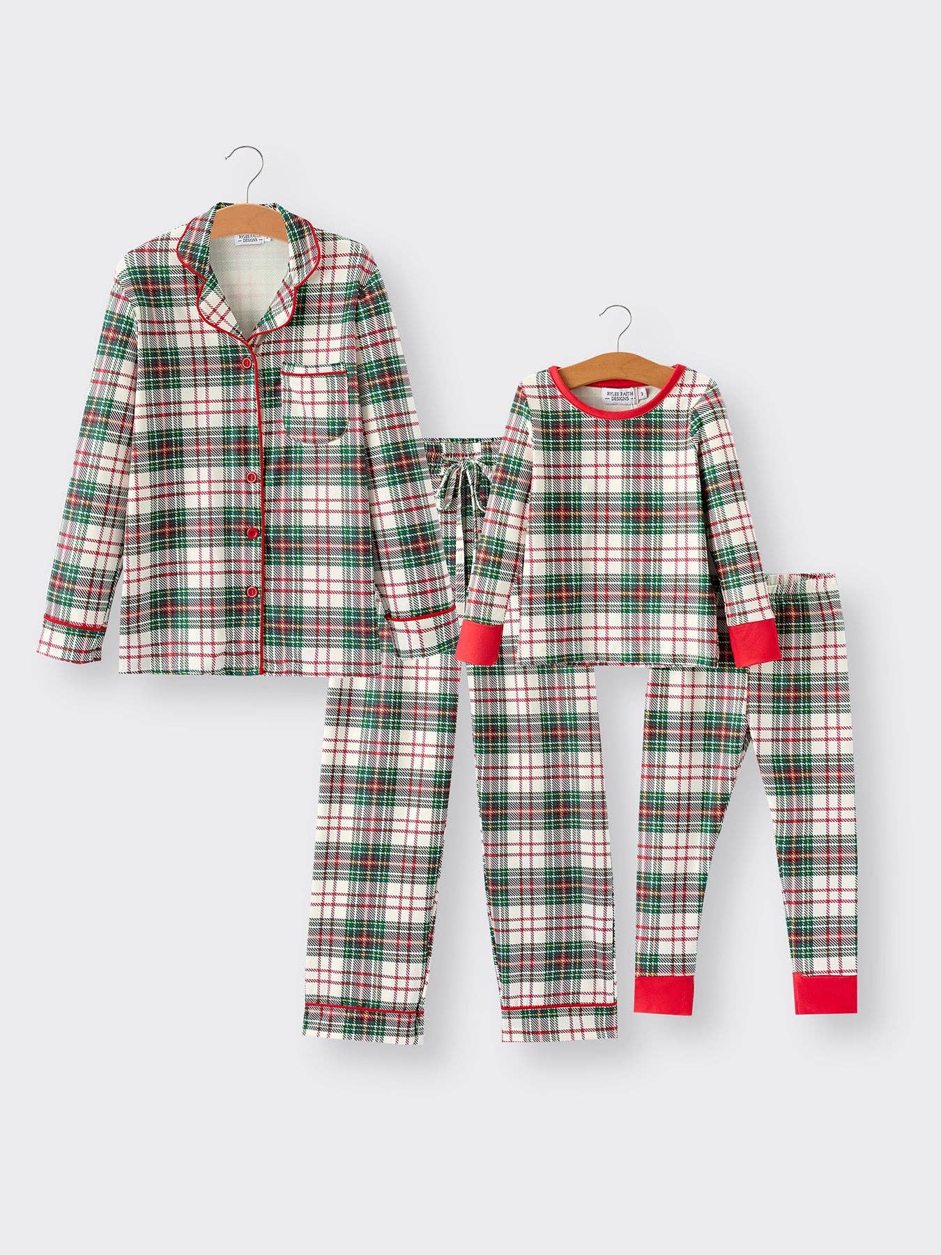 Mommy & Me Christmas Plaid Girls Pajamas Set with Long Sleeves and Red Cuffs: 2 / KIDS - Persnickety Shop