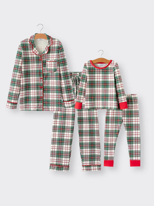 Mommy & Me Christmas Plaid Girls Pajamas Set with Long Sleeves and Red Cuffs: 2 / KIDS - Persnickety Shop