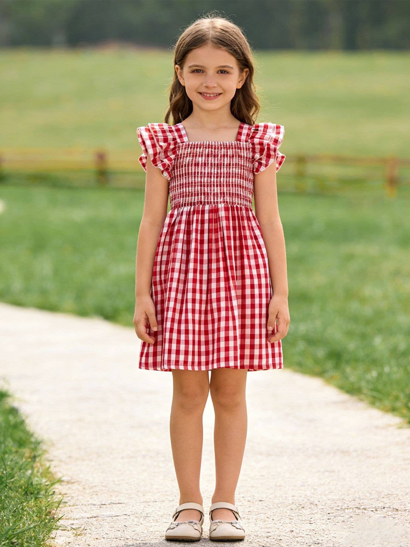 Summer Plaid Smocked Ruffle Girl Dress Sibling Outfits: 4 - Persnickety Shop