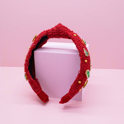 Christmas Knot Headband - Embellished Tweed Rhinestone Pearl - Persnickety Shop