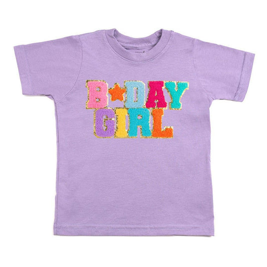 Sweet Wink Girl's Birthday Girl Patch Short Sleeve T-Shirt - Lavender - Persnickety Shop
