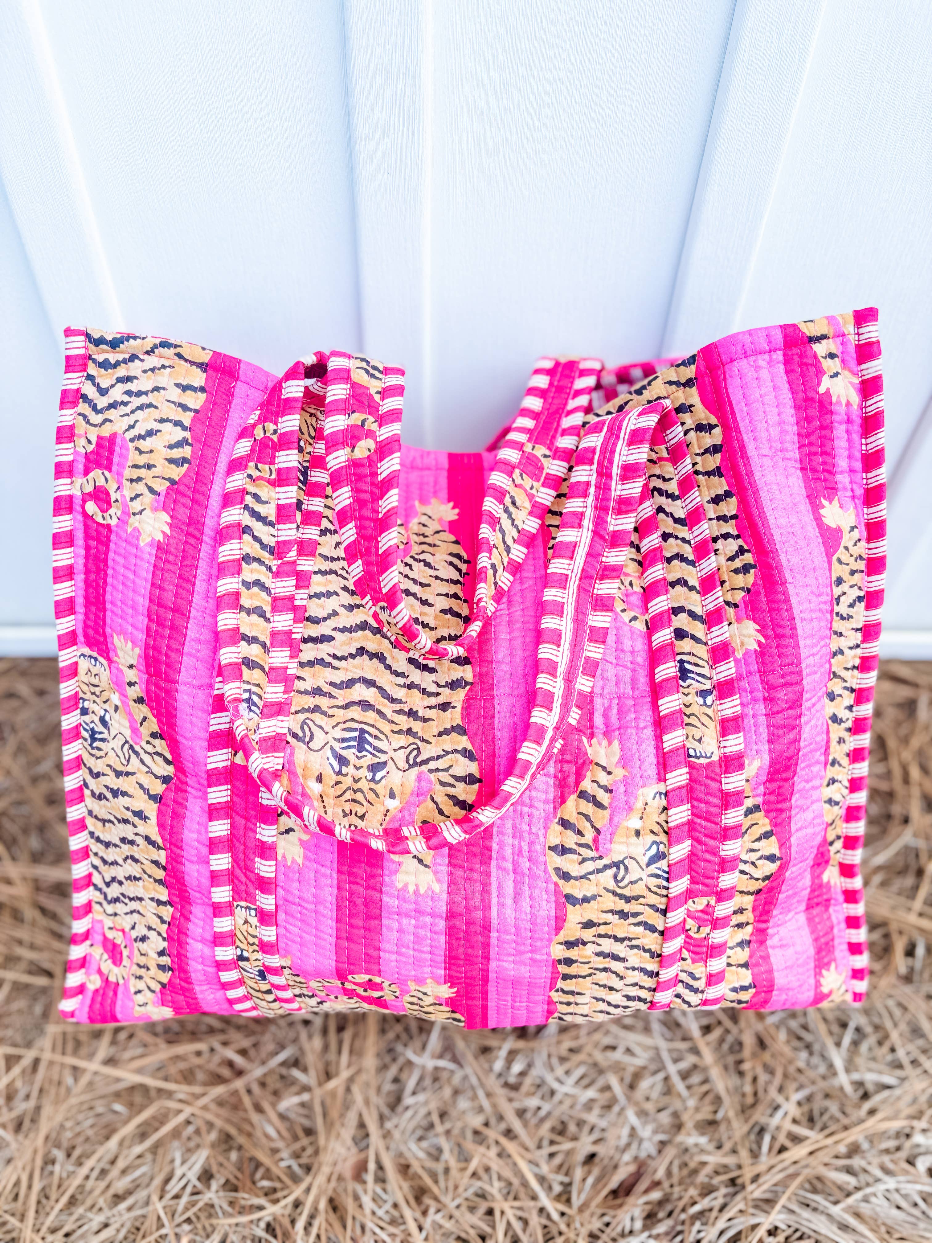 Hot Pink Eye of The Tiger Quilted  Tote Bag  