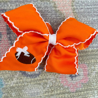 Classic Grosgrain Moonstitch Hair Bow - Medium: White w/ Pink - Persnickety Shop