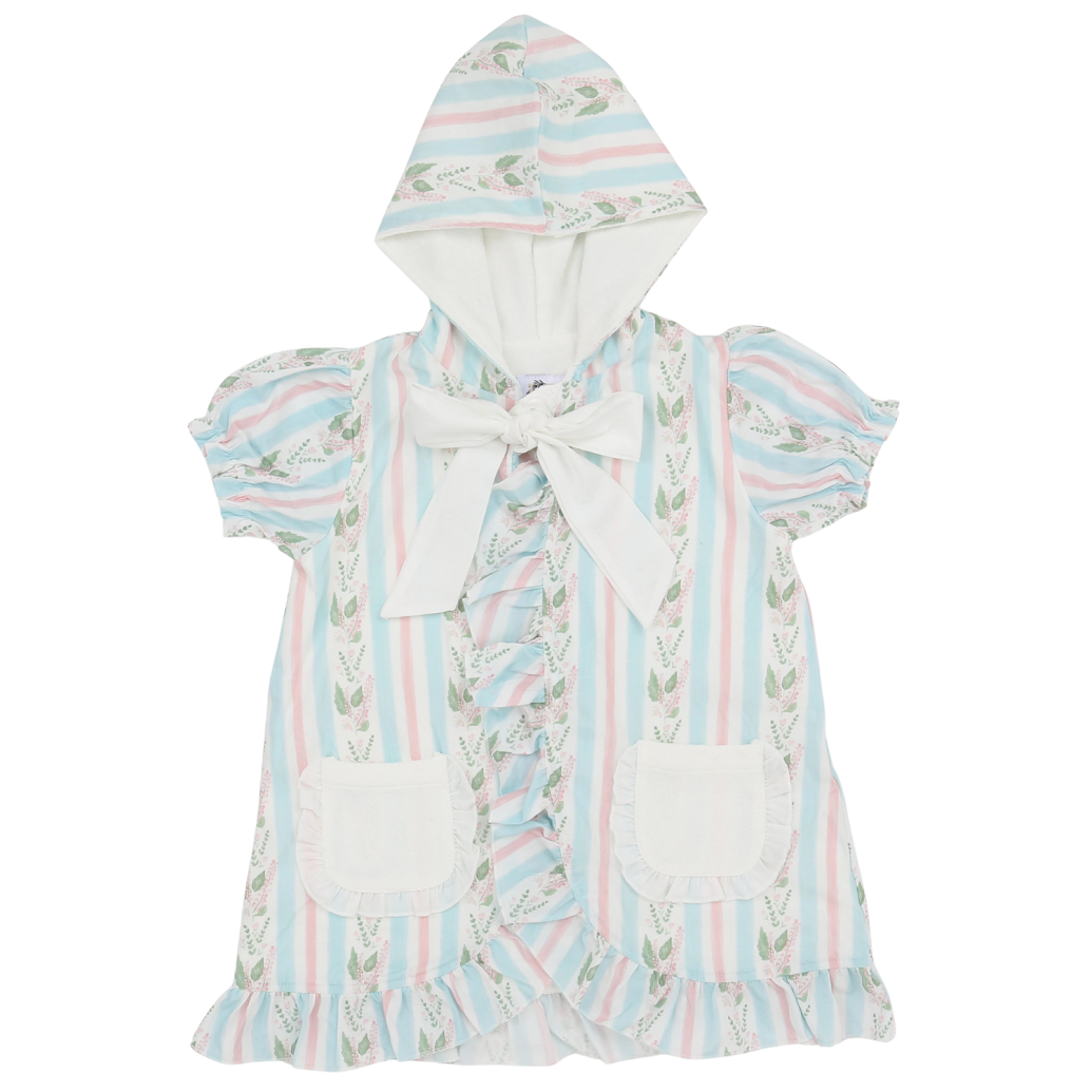 Hamner Hill Girls Blue Floral Stripe Hooded Coverup - Persnickety Shop