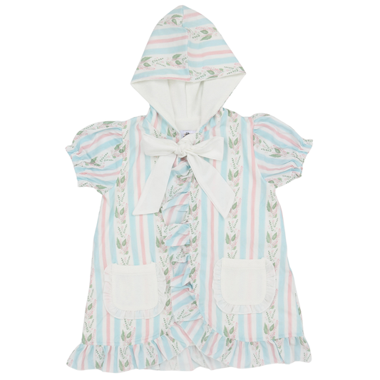 Hamner Hill Girls Blue Floral Stripe Hooded Coverup - Persnickety Shop