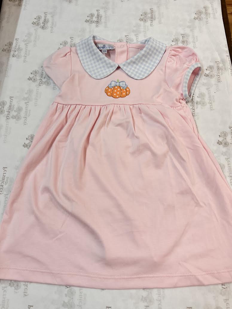 Magnolia Baby Bowtique Pumpkin Applique Collared Dress