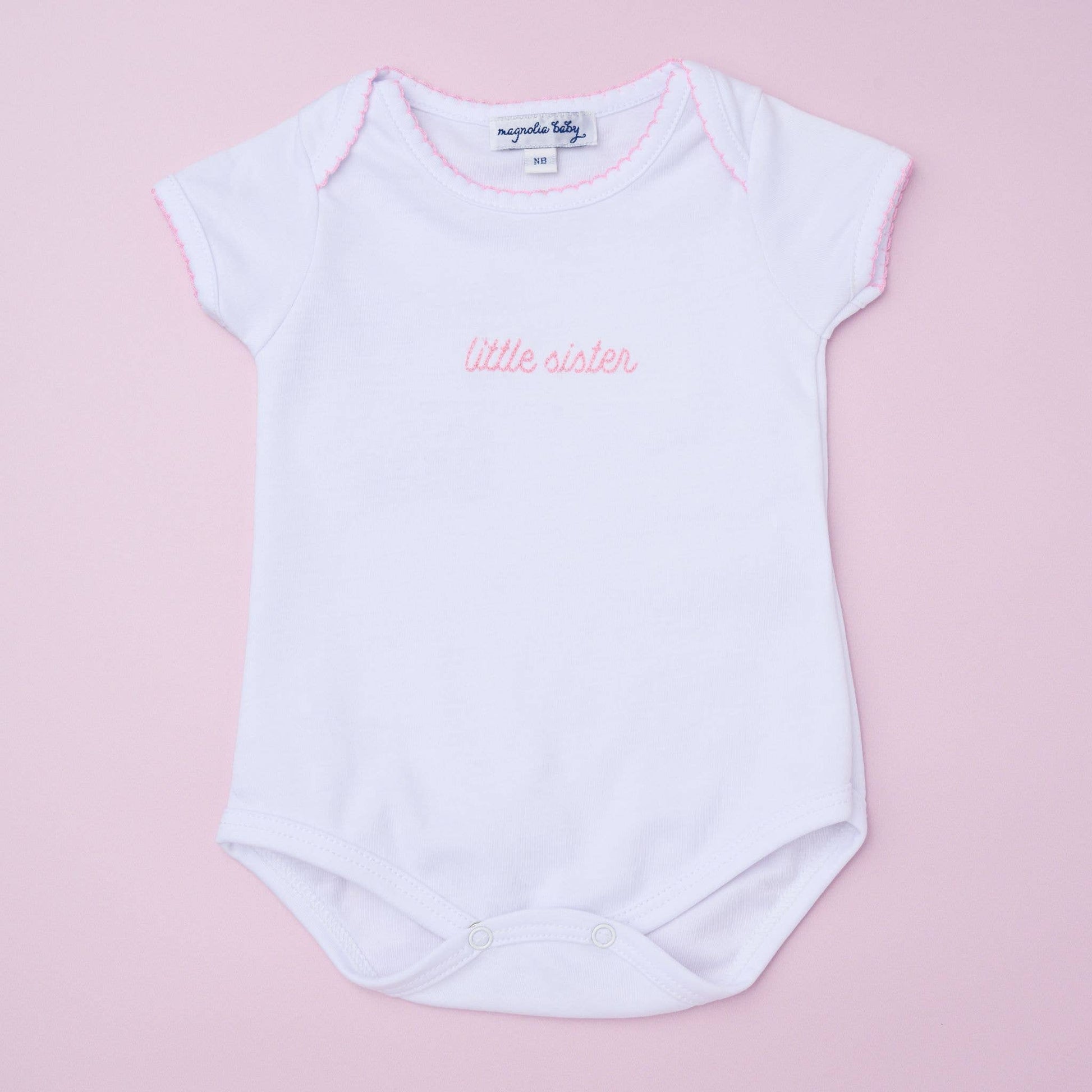 Little Sister Embroidered Short Sleeve Bodysuit: Preemie - Persnickety Shop