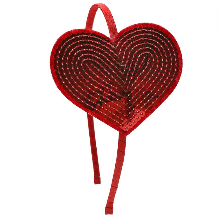 Large Sequin Heart Headband: Red