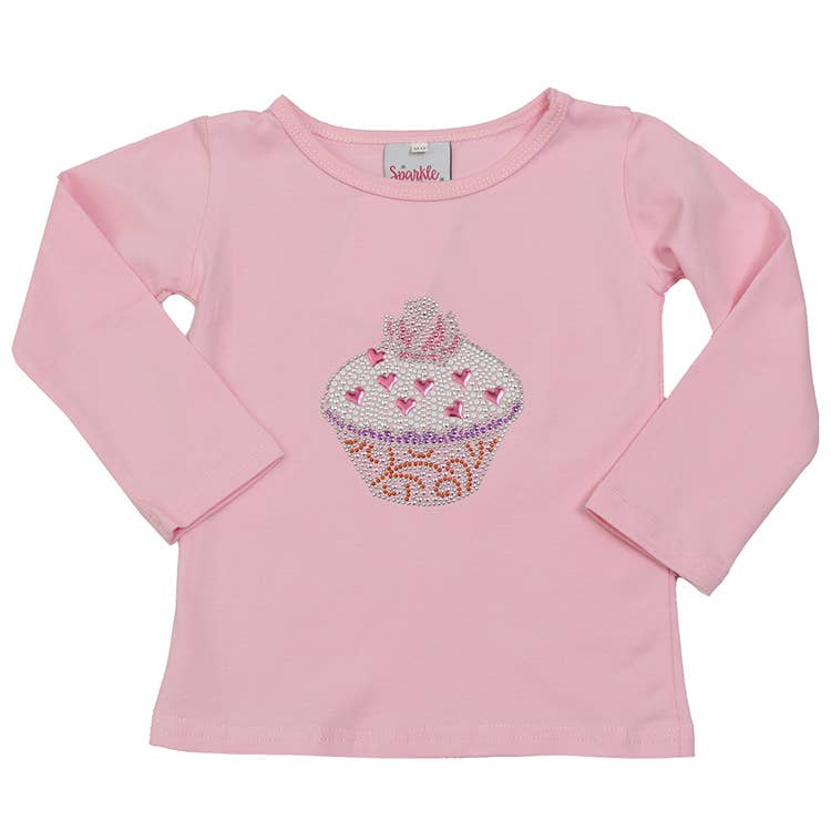 Beaded Cupcake Long Sleeve Tee: Pink