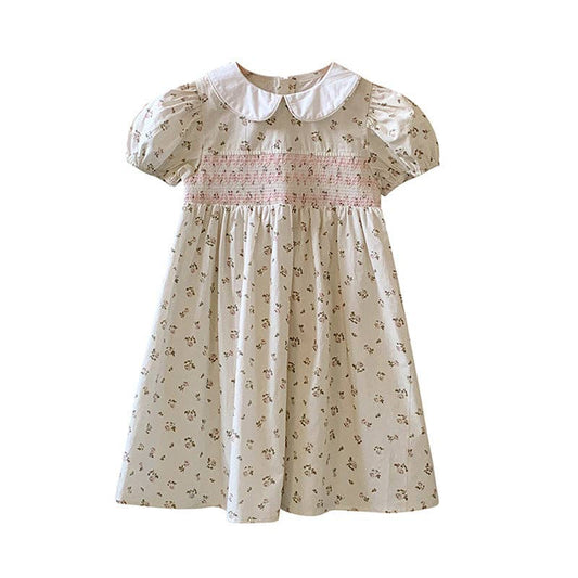 Floral Print Smocking Puff Sleeve Girls Dress: 18M - Persnickety Shop