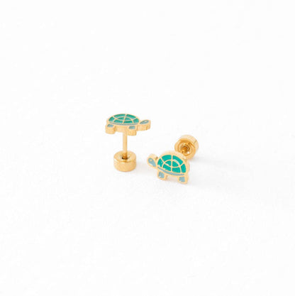 Turtle Stud Earrings - Hypoallergenic, Flat Back, Girl Gift: Pair