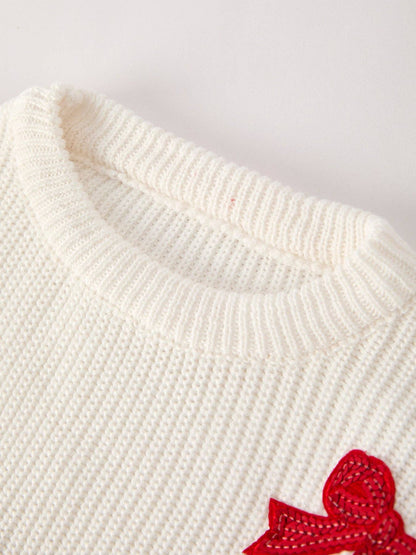 Fall/Winter Christmas Girls Bow Sequins Pullover Sweater: 8/9Y - Persnickety Shop