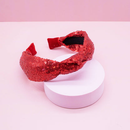 Sequin Knot Headband Red