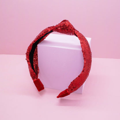 Sequin Knot Headband Red