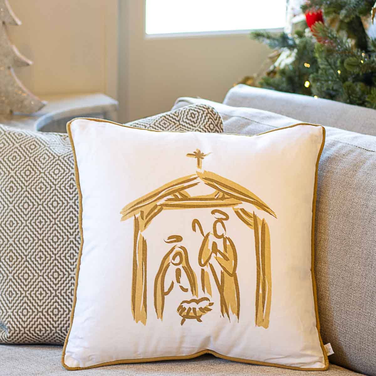 Nativity Pillow   Soft White/Gold   18x18 - Persnickety Shop