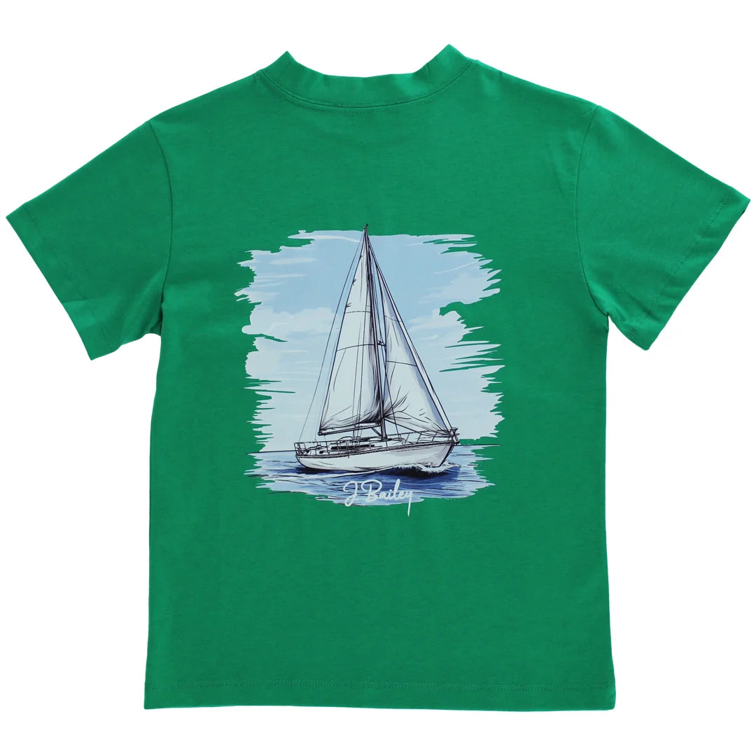 J. Bailey Logo Tee - Sailboat on Green - Persnickety Shop
