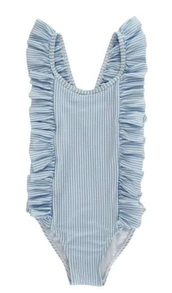 GIRLS SPANDEX SWIMSUIT - BLUE STRIPE SEERSUCKER - Persnickety Shop