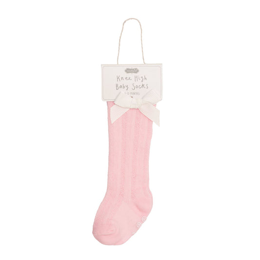 Tall Pink with White Bow Socks