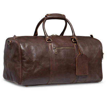 Buffalo Leather Duffle with Trolley Sleeve: Saddle Brown