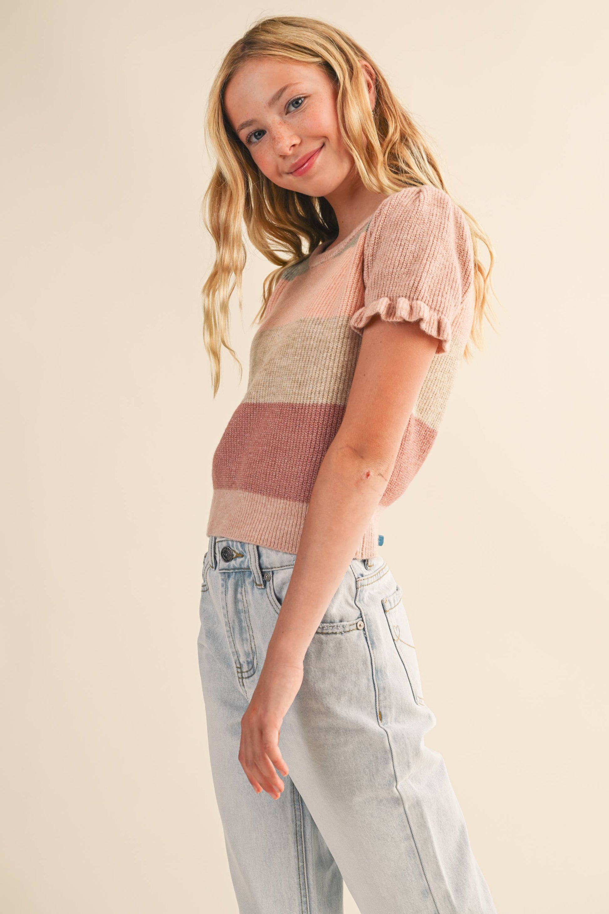 TWEEN KIDS GIRLS PUFF SLEEVE CROPPED SWEATER (7-14): 13/14 - Persnickety Shop