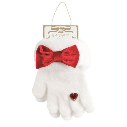 WHITE GLITZY CHRISTMAS BOW GLOVES (Copy)