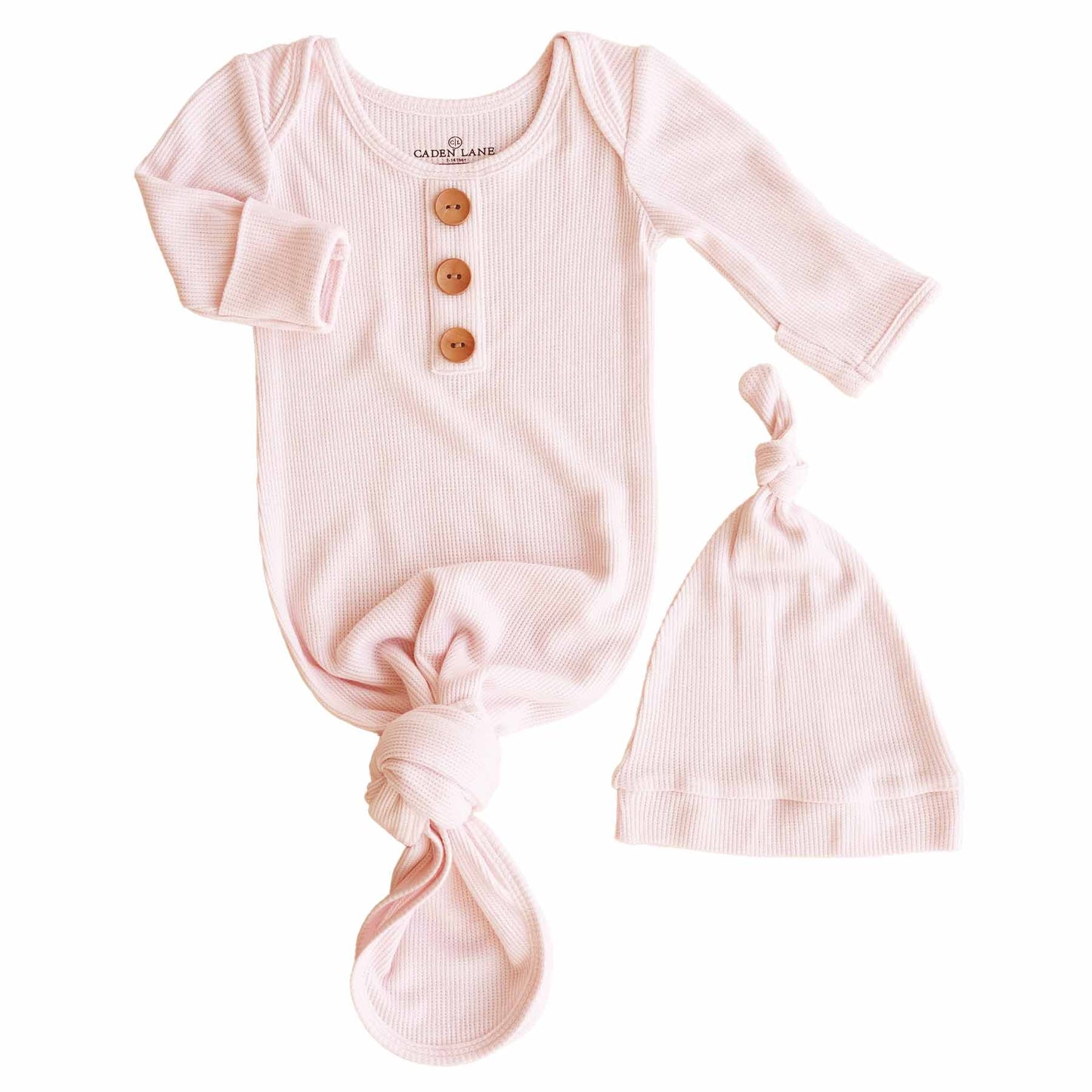 Pearl Pink Bamboo Waffle Newborn Baby Knot Gown & Hat Set - Persnickety Shop
