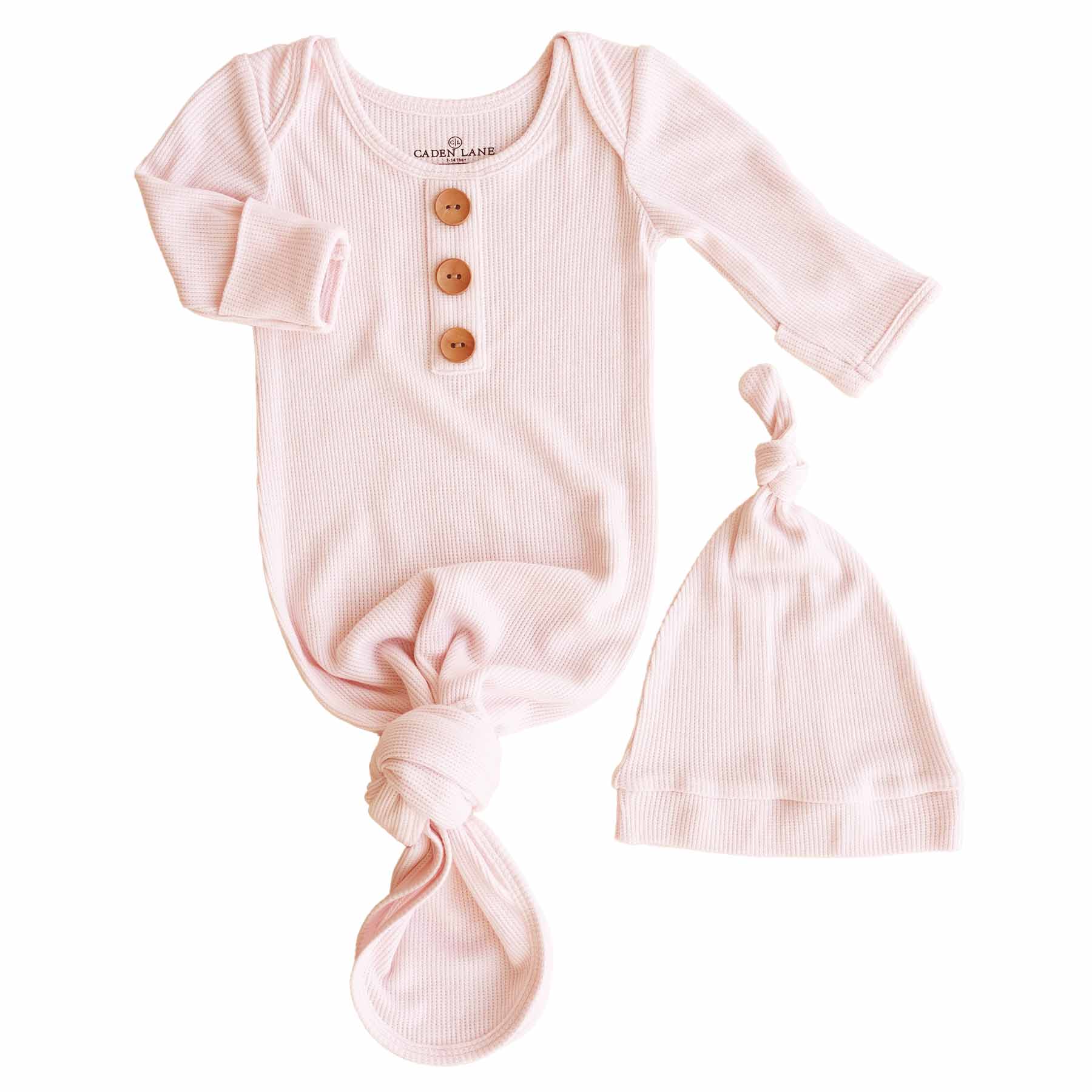 Pearl Pink Bamboo Waffle Newborn Baby Knot Gown & Hat Set - Persnickety Shop