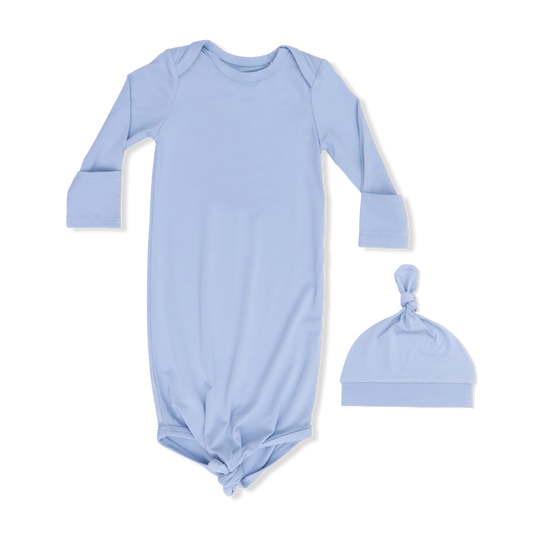 PREORDER Angel Dear Solid Baby Blue - Knotted Gown And Knotted Hat