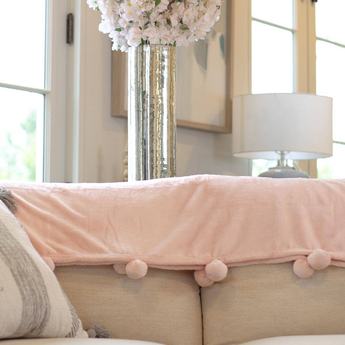 Cozy Pom Pom Throw   Light Pink   50x60 - Persnickety Shop