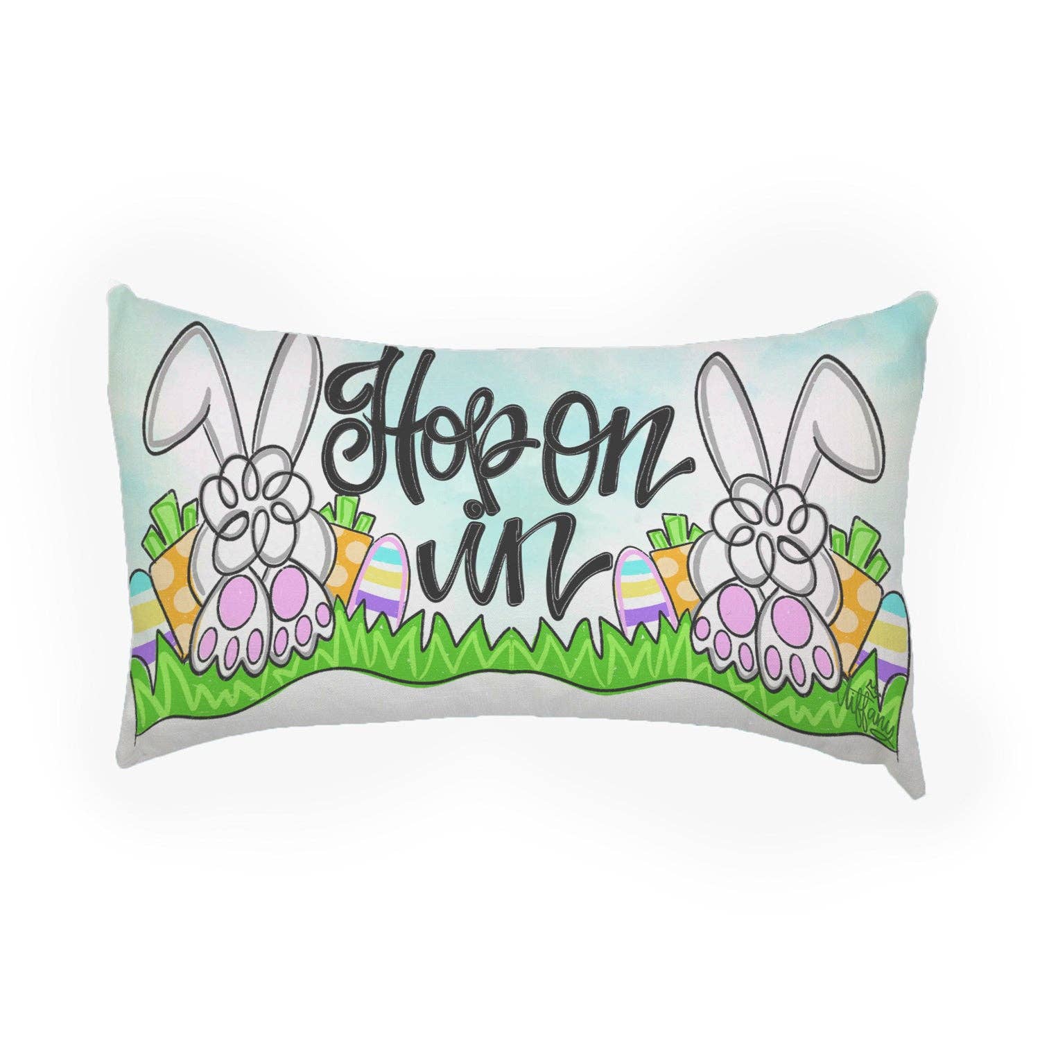 Spring Easter "Hop On In" Pillow: 14"x24" / Pillow