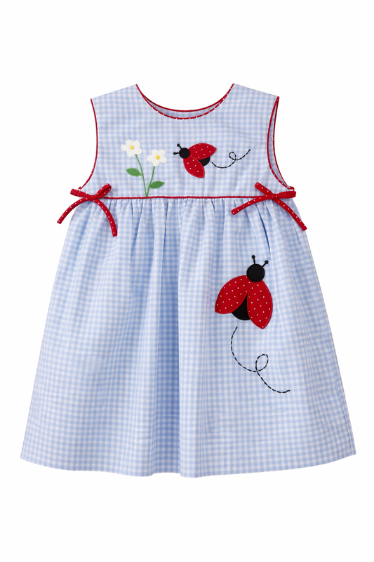 Petit Ami Blue Sundress and Bloomers with Ladybug Applique - Persnickety Shop