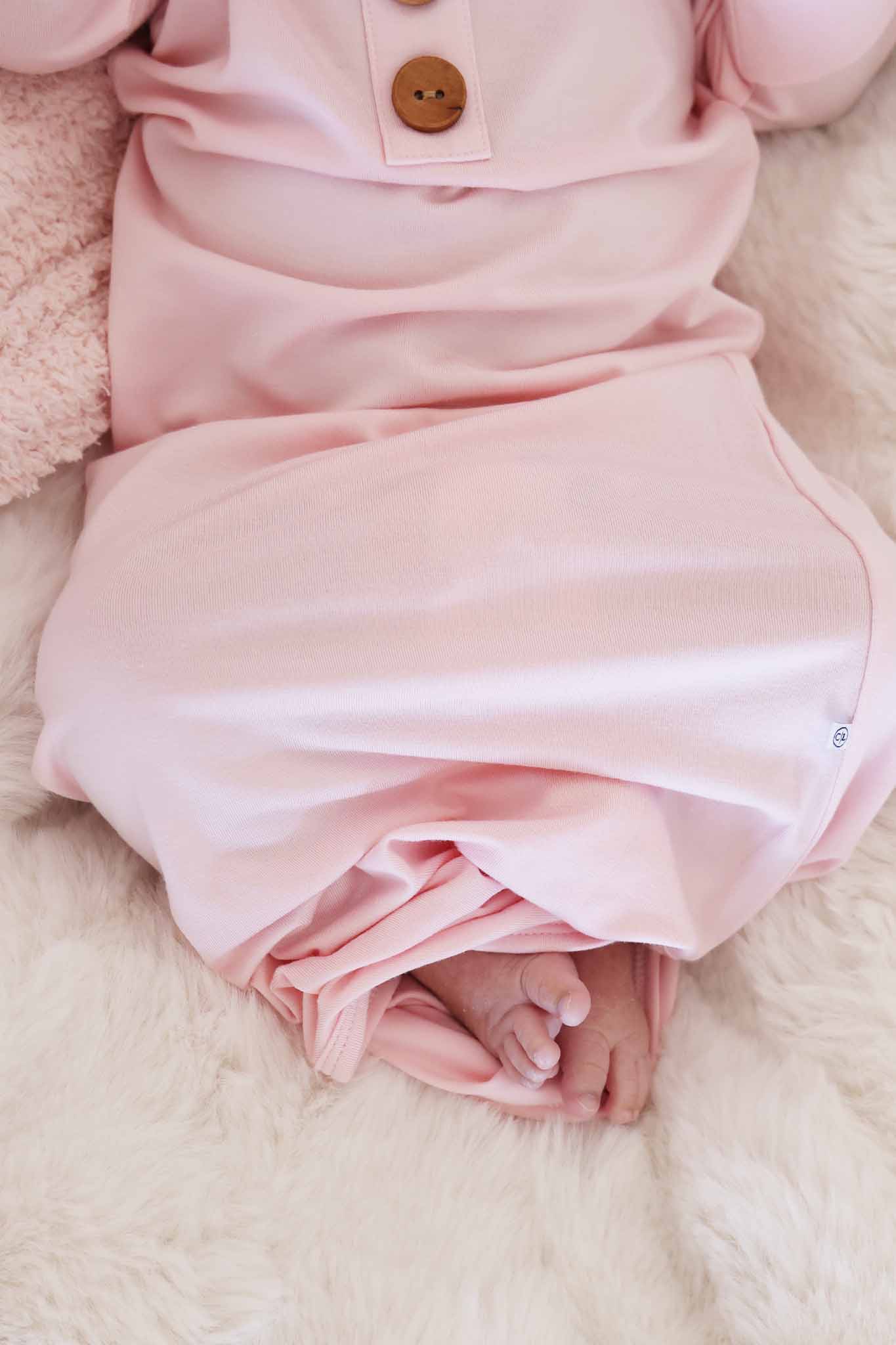 Baby Pink Newborn Baby Knot Gown & Hat Set - Persnickety Shop
