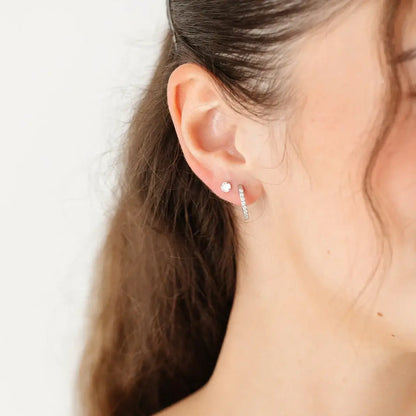 Gem Hoop Earrings - Hypoallergenic, Flat Back, Girl Gift: Silver