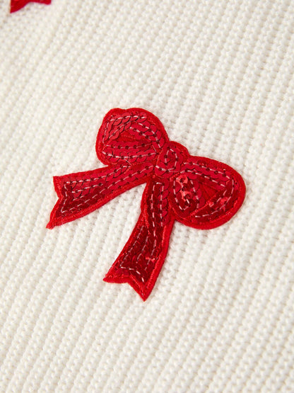 Fall/Winter Christmas Girls Bow Sequins Pullover Sweater: 8/9Y - Persnickety Shop