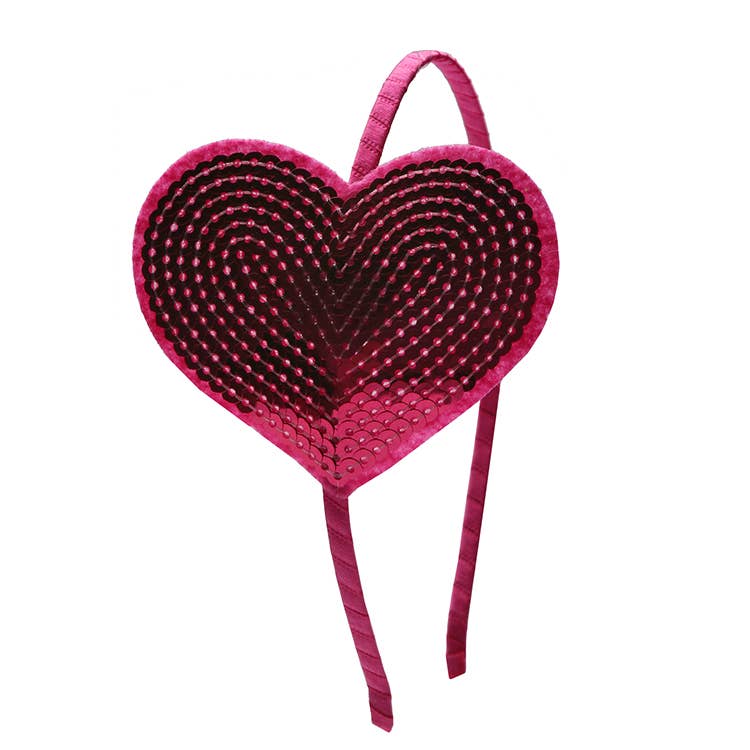 Large Sequin Heart Headband: Red