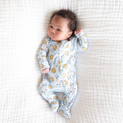 Silly Goose Zipper Footie | Blue: Silly Goose Blue / Newborn - Persnickety Shop
