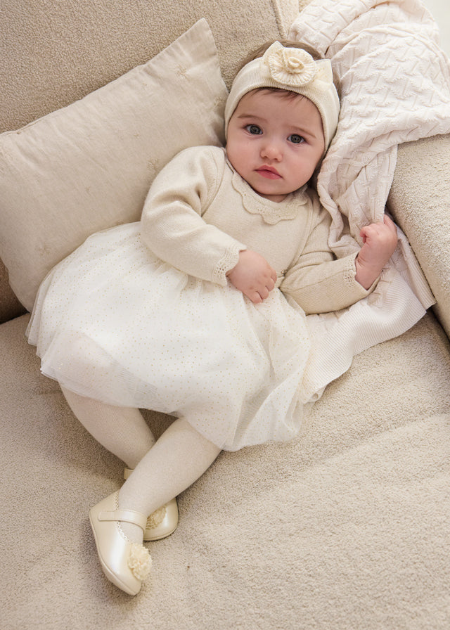 Mayoral Baby Girl Champagne Tricot/Tulle Holiday Dress