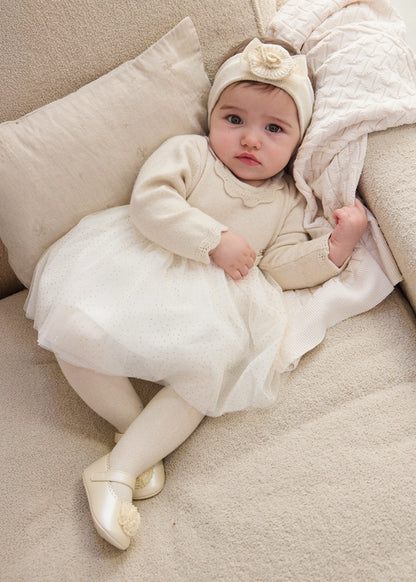Mayoral Baby Girl Champagne Tricot/Tulle Holiday Dress